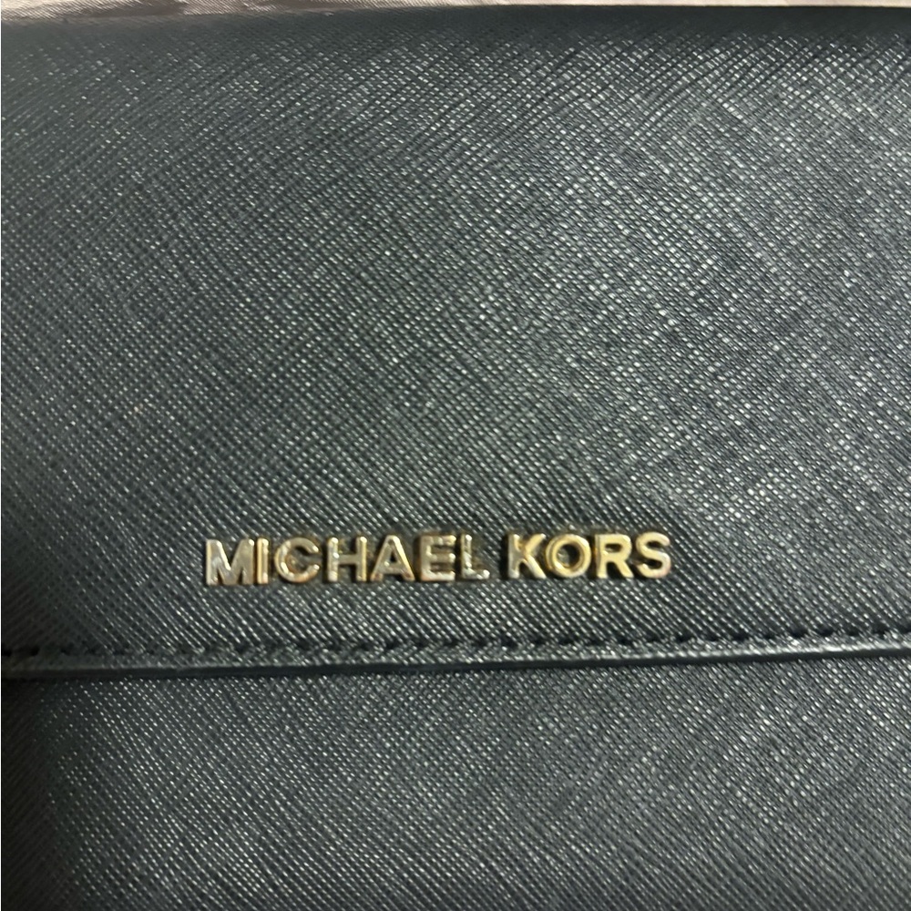 Michael Kors Black Leather Wallet with Gold Logo Plaque